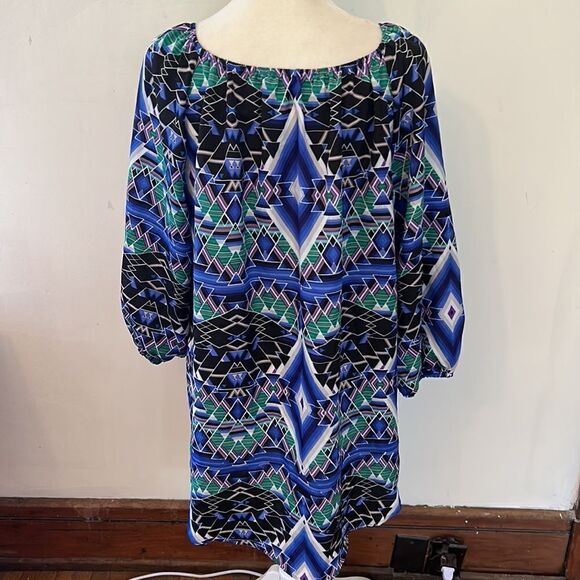 Gibson Latimer blue purple black patterned tunic Size M New - Picture 5 of 9